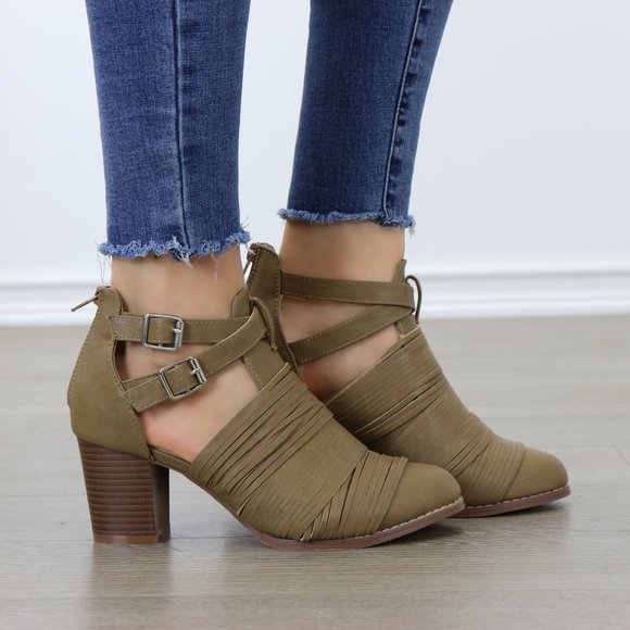 Taupe Faux Leather Strap Ankle Booties - Picture 5 of 7